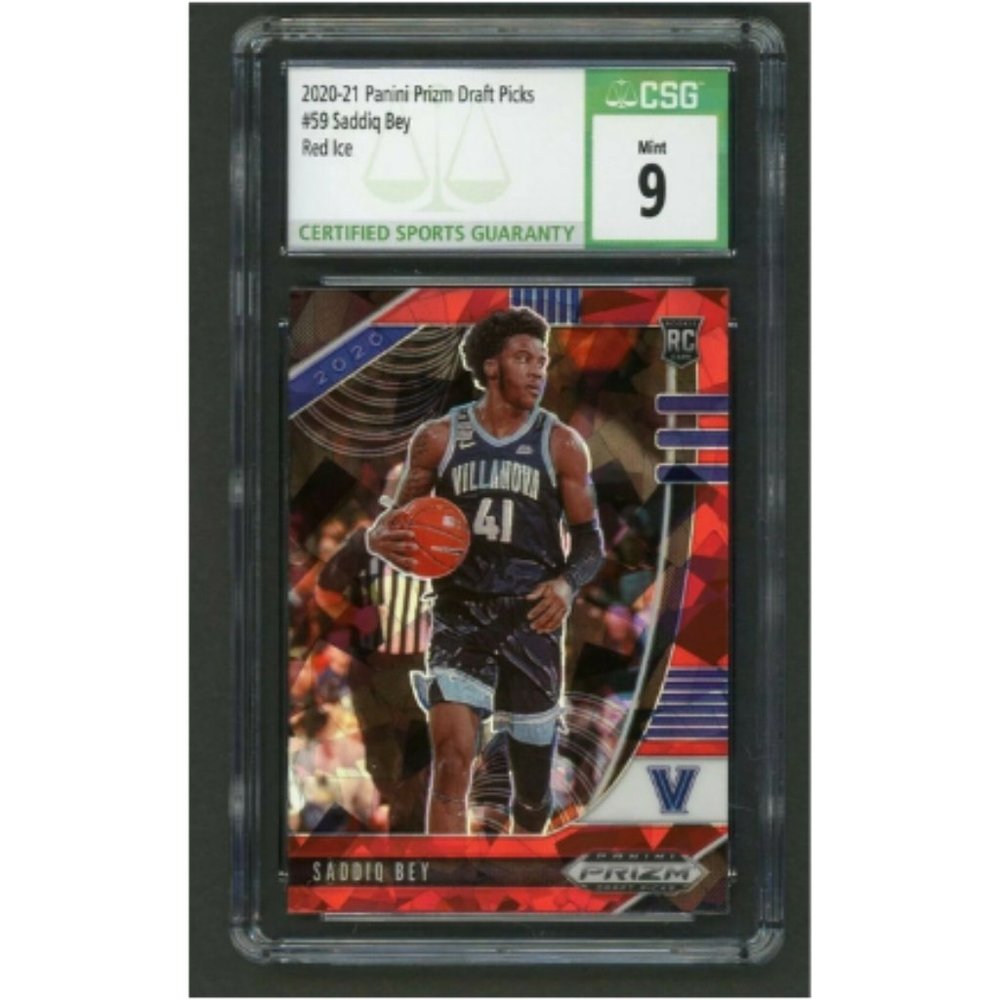 2020-21 Prizm Draft Picks Red Ice #59 Saddiq Bey RC Graded CSG 9 MINT Rookie.